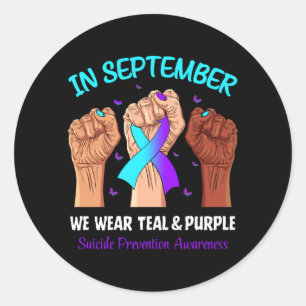 Sticker Rond En septembre, portez du ruban sarcelle violet pour