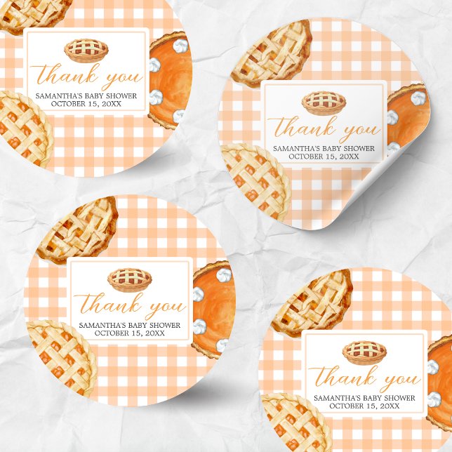 Sticker Rond En vichy Baby shower Little Cutie Pie (Gingham Little Cutie Pie Baby Shower Sticker)
