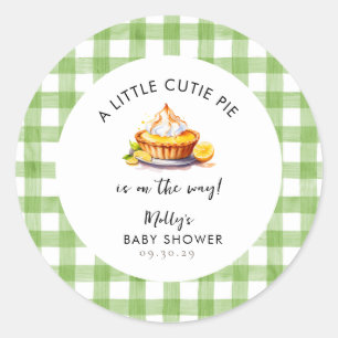 Sticker Rond En vichy Baby shower Little Cutie Pie