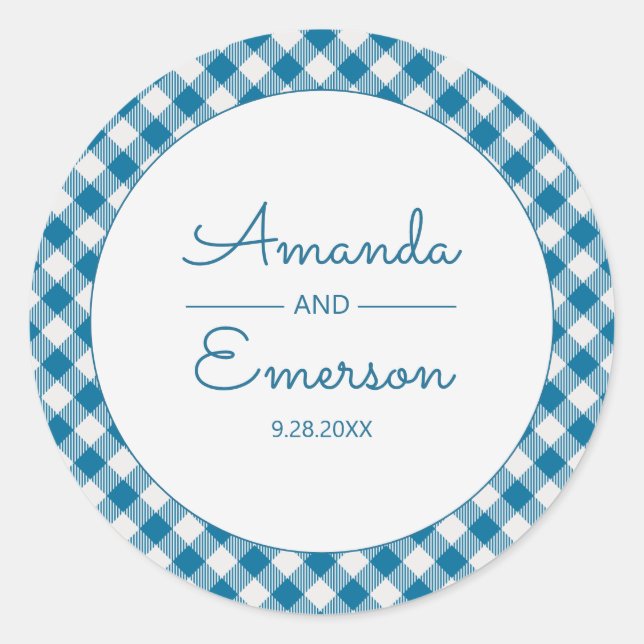 Sticker Rond En vichy Bleu Chèque Amusant Décontracté Personnal (Devant)