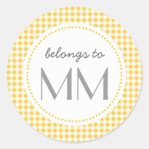 Sticker Rond En vichy Jaune Monogrammé - do-it-yourself Tags