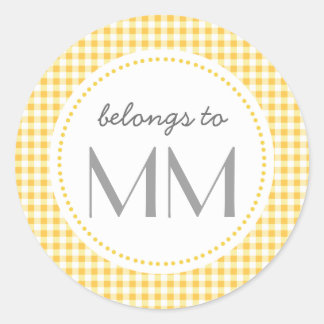 Sticker Rond En vichy Jaune Monogrammé - do-it-yourself Tags