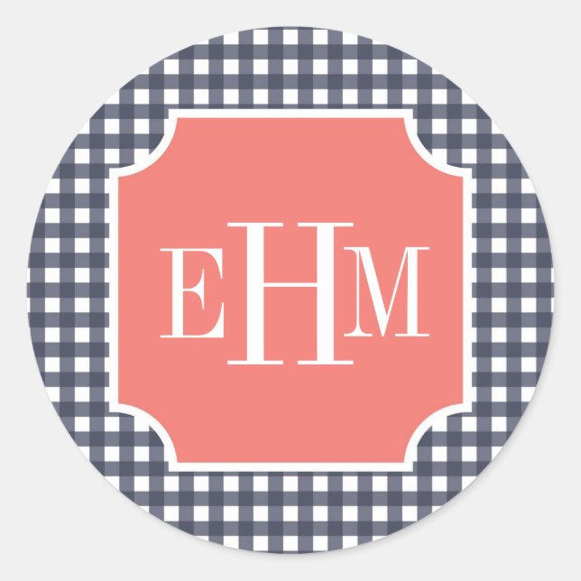 Sticker Rond En vichy marine (Devant)