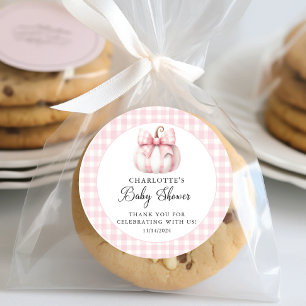 Sticker Rond En vichy Pink petit Citrouille