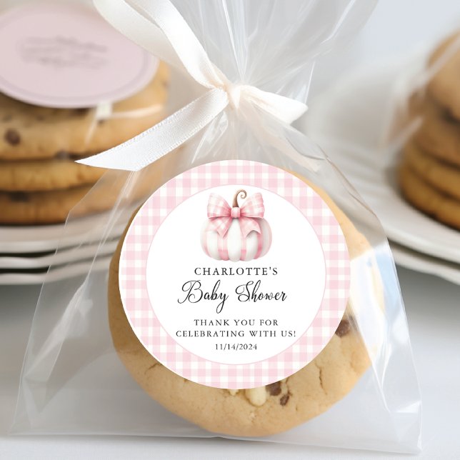 Sticker Rond En vichy Pink petit Citrouille (Créateur téléchargé)