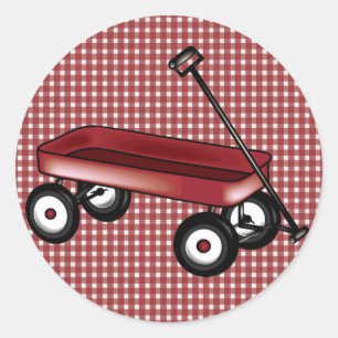 Sticker Rond En vichy rouge avec wagon