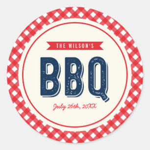 Sticker Rond En vichy rouge et BBQ bleu