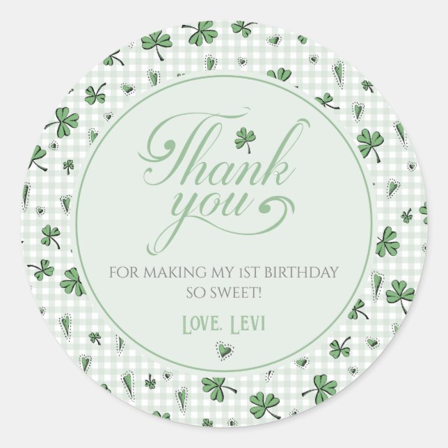 Sticker Rond En vichy Shamrock Merci (Devant)