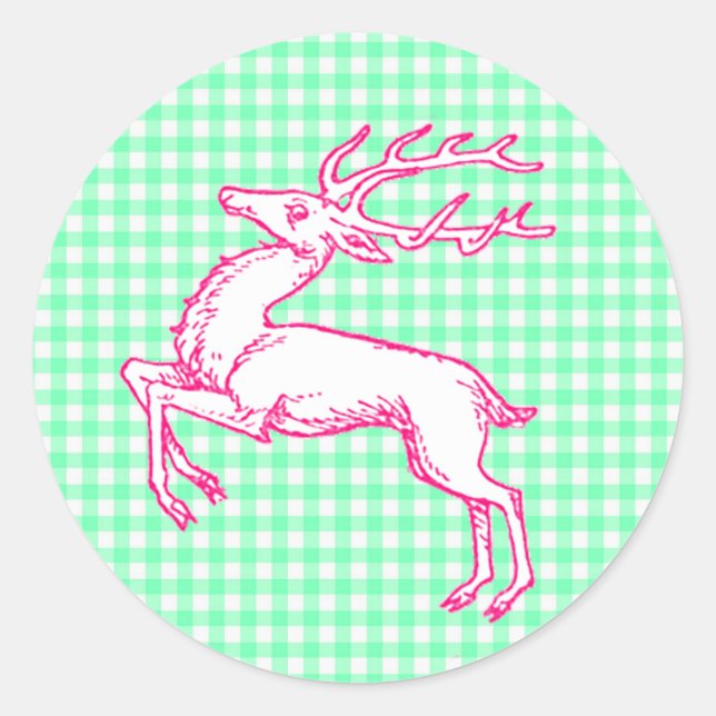 Sticker Rond En vichy vert de rennes roses (Devant)