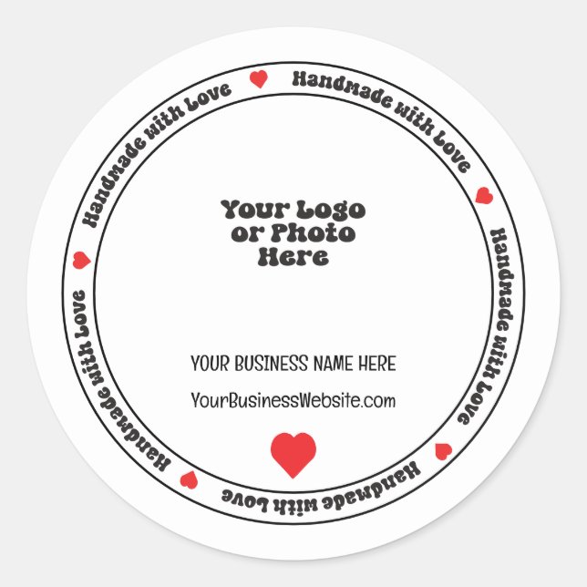 Sticker Rond Encart pour Entreprise Faite à la Main avec Amour  (Devant)