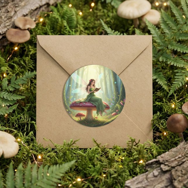 Sticker Rond Enchanted Day Fairy Reading a Book (Créateur téléchargé)