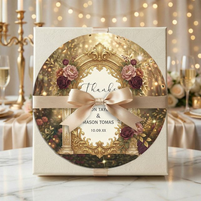 Sticker Rond Enchanted Garden Gate Wedding  (#weddingsticker
#weddinginvitationdesign
#roundweddingsticker
#luxuryweddingdesign
#vintagewedding)