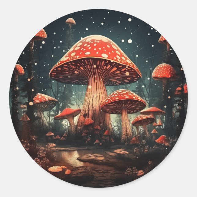 Sticker Rond Enchanter Arrière - plan de champignons de fées ma (Devant)