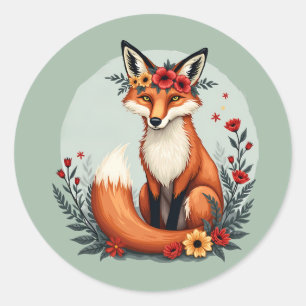 Sticker Rond Enchanter Floral Fox Woodland Folk Art