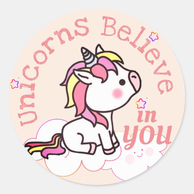 Sticker Rond Encouragement de licorne mignonne (Devant)