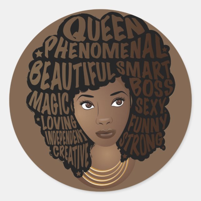 Sticker Rond Encourager les femmes noires, cheveux naturels, Br (Devant)