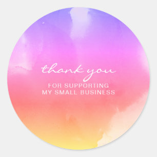 Sticker Rond Encre abstraite rose jaune Merci