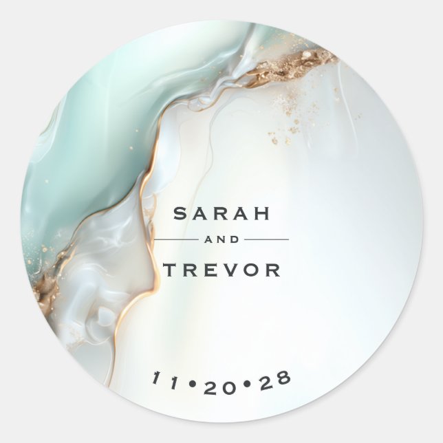 Sticker Rond Encre alcoolique fluide Luxe Opale Sarcelle Or (Devant)
