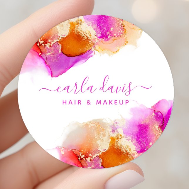 Sticker Rond Encre alcoolique rose orange Script Signature (Créateur téléchargé)