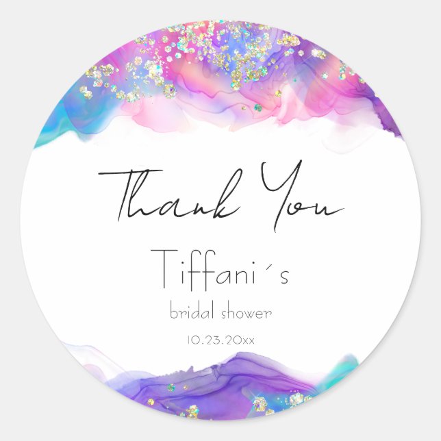 Sticker Rond Encre amusante avec douche de mariée pailletée (Devant)