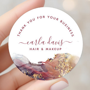 Sticker Rond Encre aquarelle liquide d'art moderne violet et or