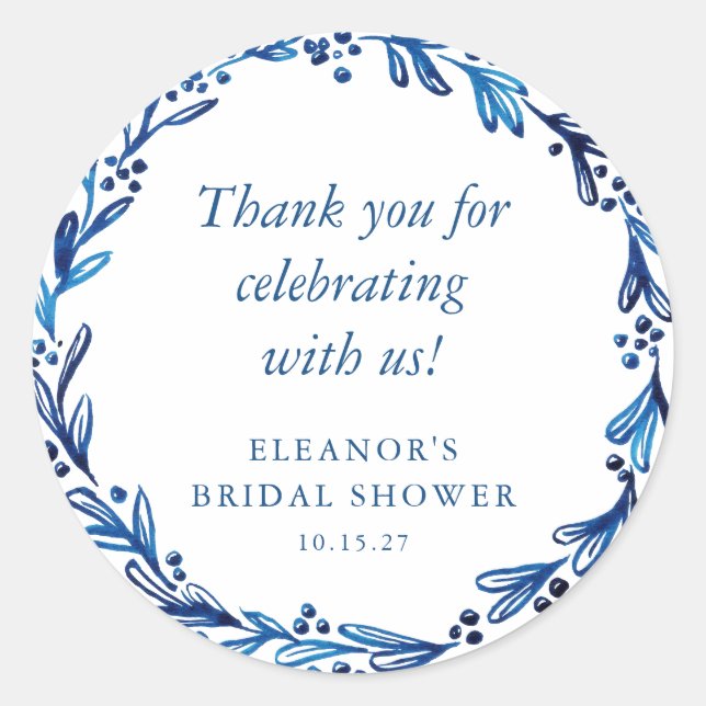 Sticker Rond Encre Bleue Indigo Personnalisée Fête de Mariage B (Devant)