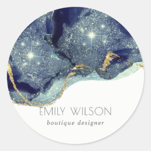 Sticker Rond Encre d'alcool Abstraite Parties scintillant bleue