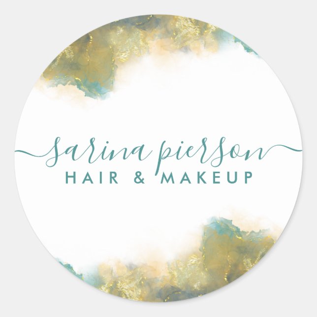 Sticker Rond Encre D'Aquarelle Liquide D'Art Moderne turquoise  (Devant)