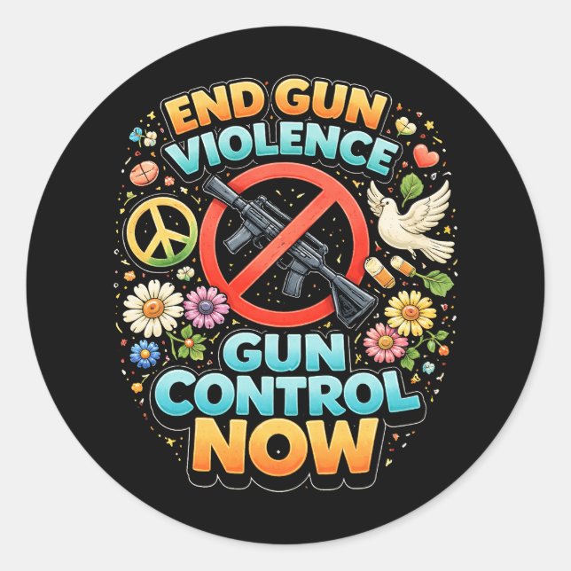Sticker Rond End Gun Violence Now (Devant)