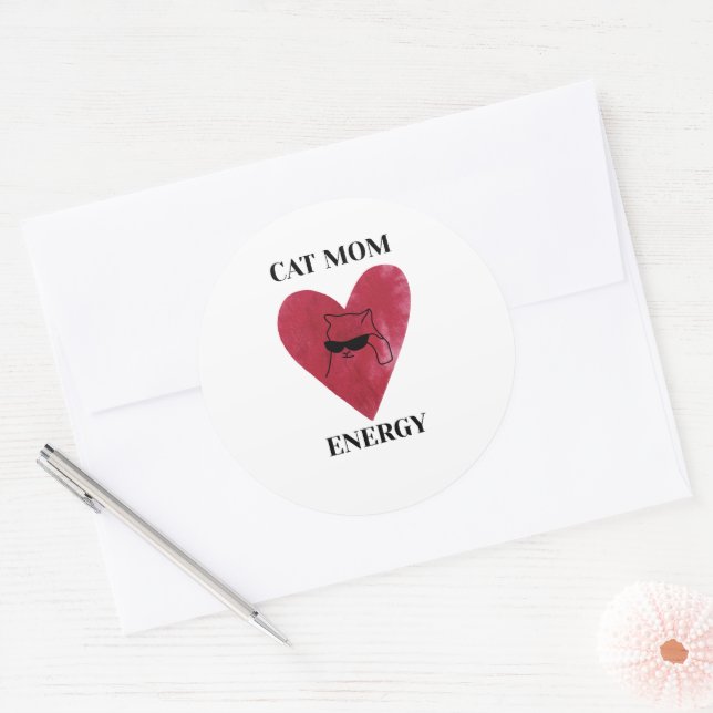 Sticker Rond Énergie de maman chat drôle (Enveloppe)