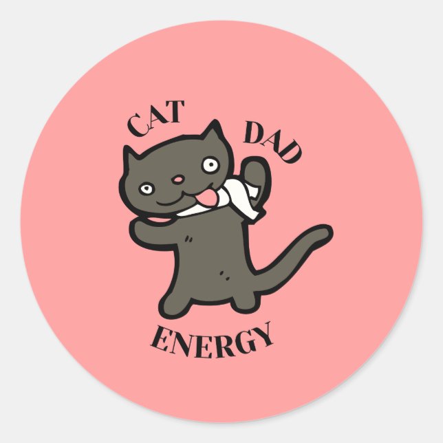Sticker Rond Énergie de papa chat rigolo (Devant)