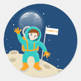 Sticker Rond Enfant astronaute à la fête d'anniversaire de la