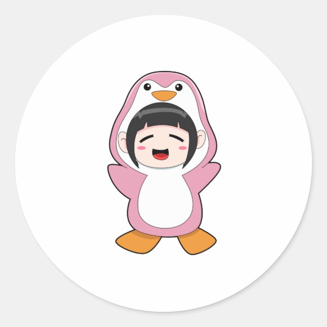 Sticker Rond Enfant avec costume de pingouin (Devant)