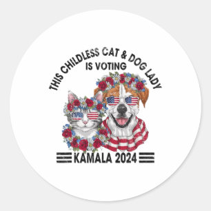Sticker Rond Enfant Chat Et Chien Lady Vote Kamala Harris