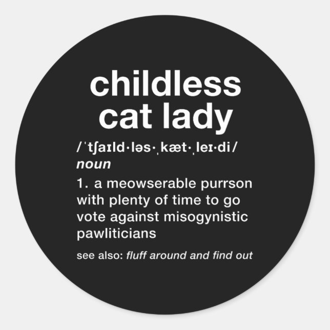 Sticker Rond Enfant Chat Lady Funny Dictionnaire Définition (Devant)