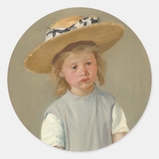 Sticker Rond Enfant dans un Casquette de paille | Mary Cassatt (Devant)