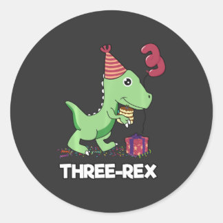 Sticker Rond Enfant de 3 ans Anniversaire Dinosaur Enfants de 3