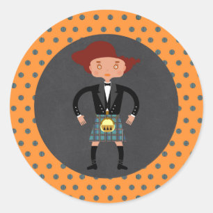 Sticker Rond Enfant écossais avec kilt Birthday Party