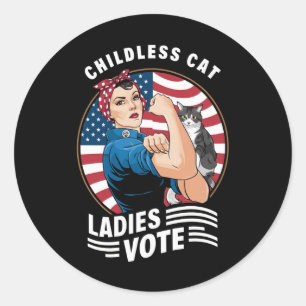 Sticker Rond Enfant Femme Chat Voter Vintage Rosie Le Rivete