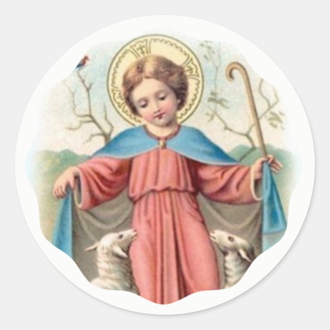 Sticker Rond Enfant Jésus avec agneaux (Devant)
