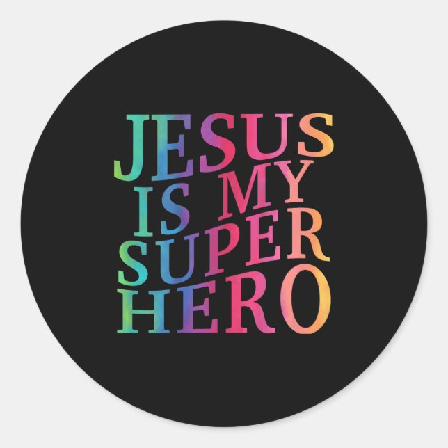 Sticker Rond Enfant Jésus Est Mon Superhéros Chrétien Dieu Fils (Devant)