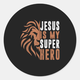 Sticker Rond Enfant Jésus Est Mon Superhéros Chrétien Dieu Fils