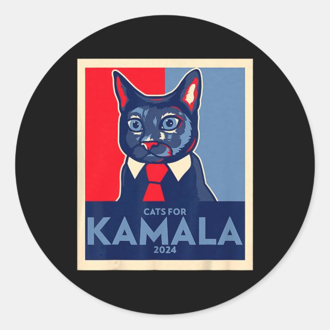 Sticker Rond Enfant Lady Chat Vote Kamala Harris 2024 1 (Devant)