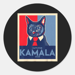 Sticker Rond Enfant Lady Chat Vote Kamala Harris 2024 1