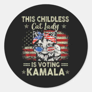 Sticker Rond Enfant Lady Chat Vote Kamala Harris 2024 2