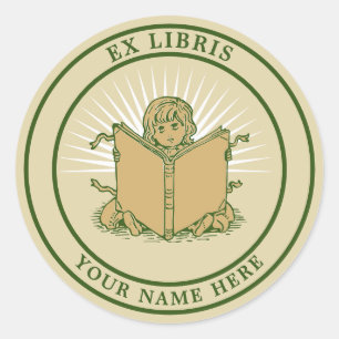 Sticker Rond Enfant Lecture Livre Ex Libris Modèle