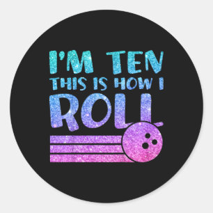Sticker Rond Enfants 10e anniversaire filles Bowling cadeau - I