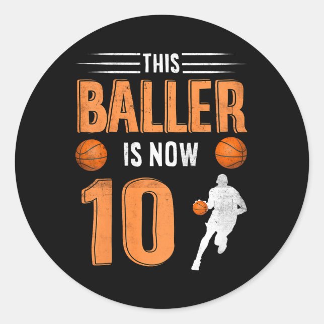 Sticker Rond Enfants 10e Anniversaire Joueur de basket-ball Ce  (Devant)