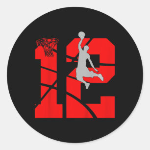 Sticker Rond Enfants 12 ans 12e Basketball fête d'anniversaireT