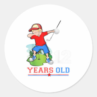 Sticker Rond Enfants 12e anniversaire Golf Boys Dab Dance Golf 
